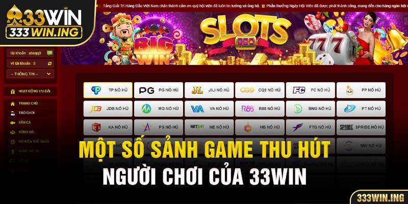 Một số sảnh game thu hút người chơi của 33win